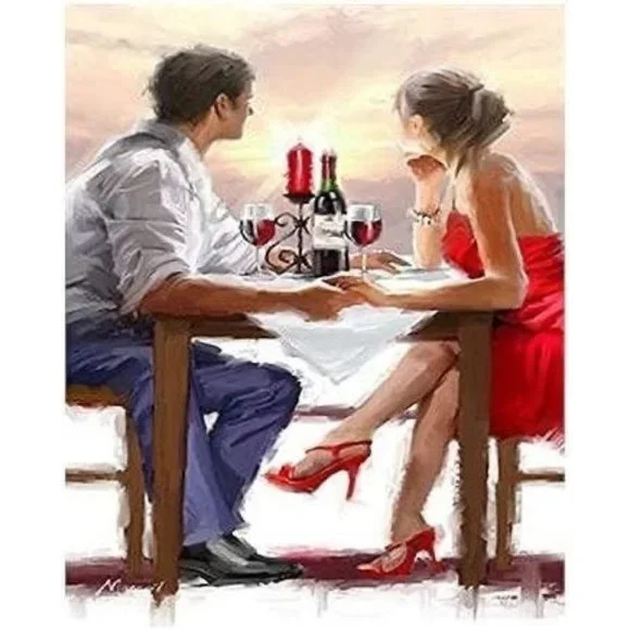 Paint by Numbers / Landscape View Adult Couple Drinking Time - Picture 1 of 6